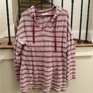 New Directions Burgundy and White Striped Hoodie